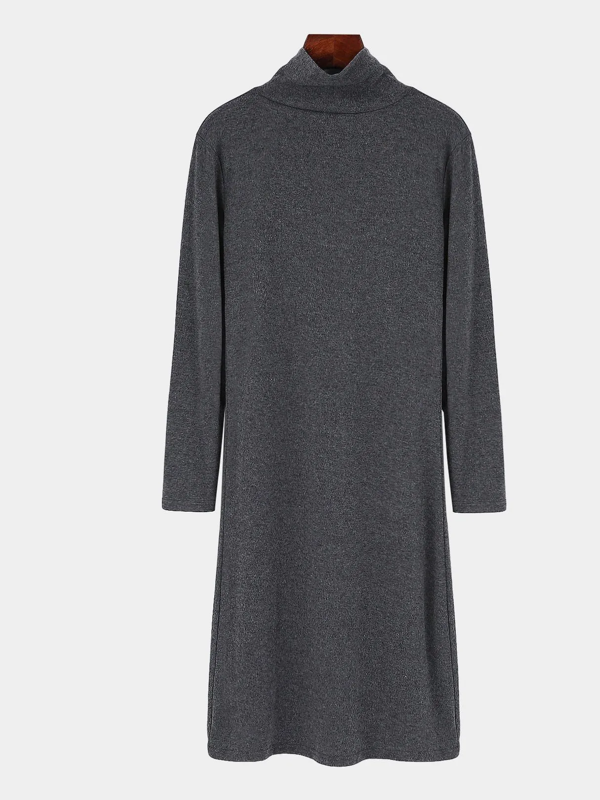 Wholesale Grey High Neck Long Sleeve Slit Hem Casual Dresses