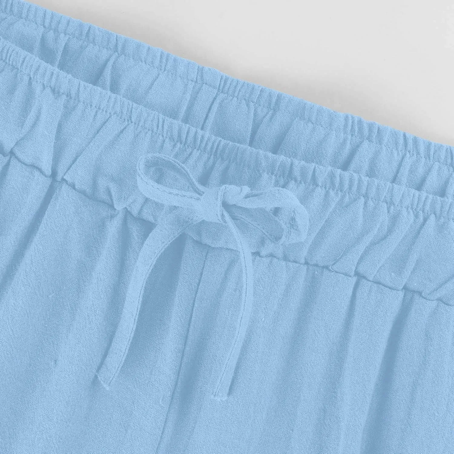Women Cropped Trousers Cotton Linen Capri Pants Joggers Drawstring Bottoms Elasticated Shorts 3/4 Length Trouser