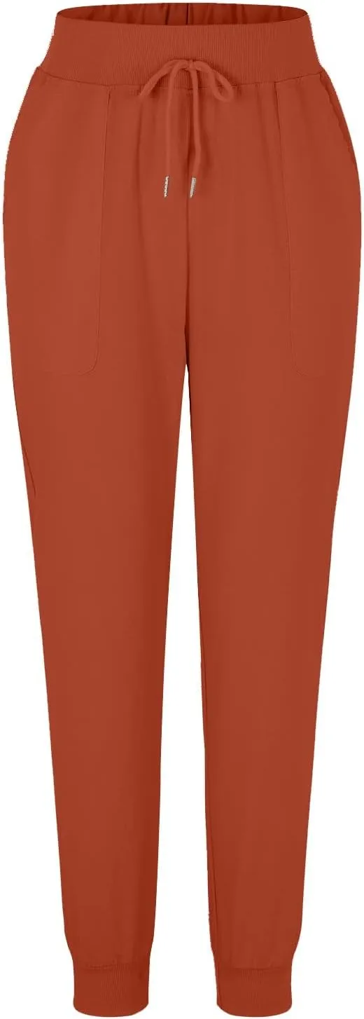 Women Summer Tapered Pants Linen Cotton Casual Drawstring Elastic Waist Pants Loose Fit Solid Lounge Trousers with Pockets