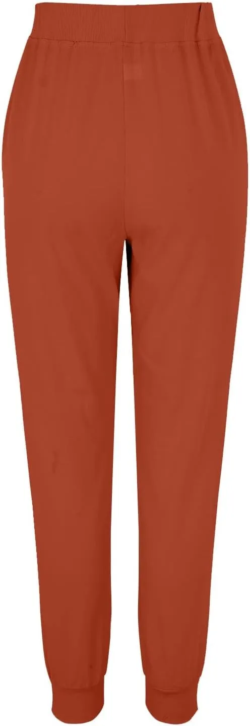 Women Summer Tapered Pants Linen Cotton Casual Drawstring Elastic Waist Pants Loose Fit Solid Lounge Trousers with Pockets