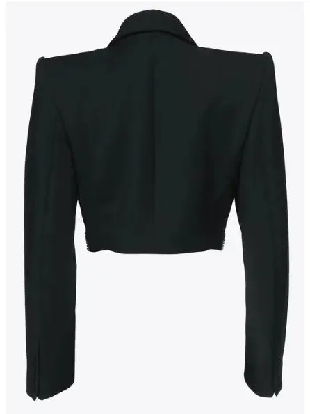 Women’s Butterfly-Embroidered Cropped Blazer and Mini Skirt Set in Black