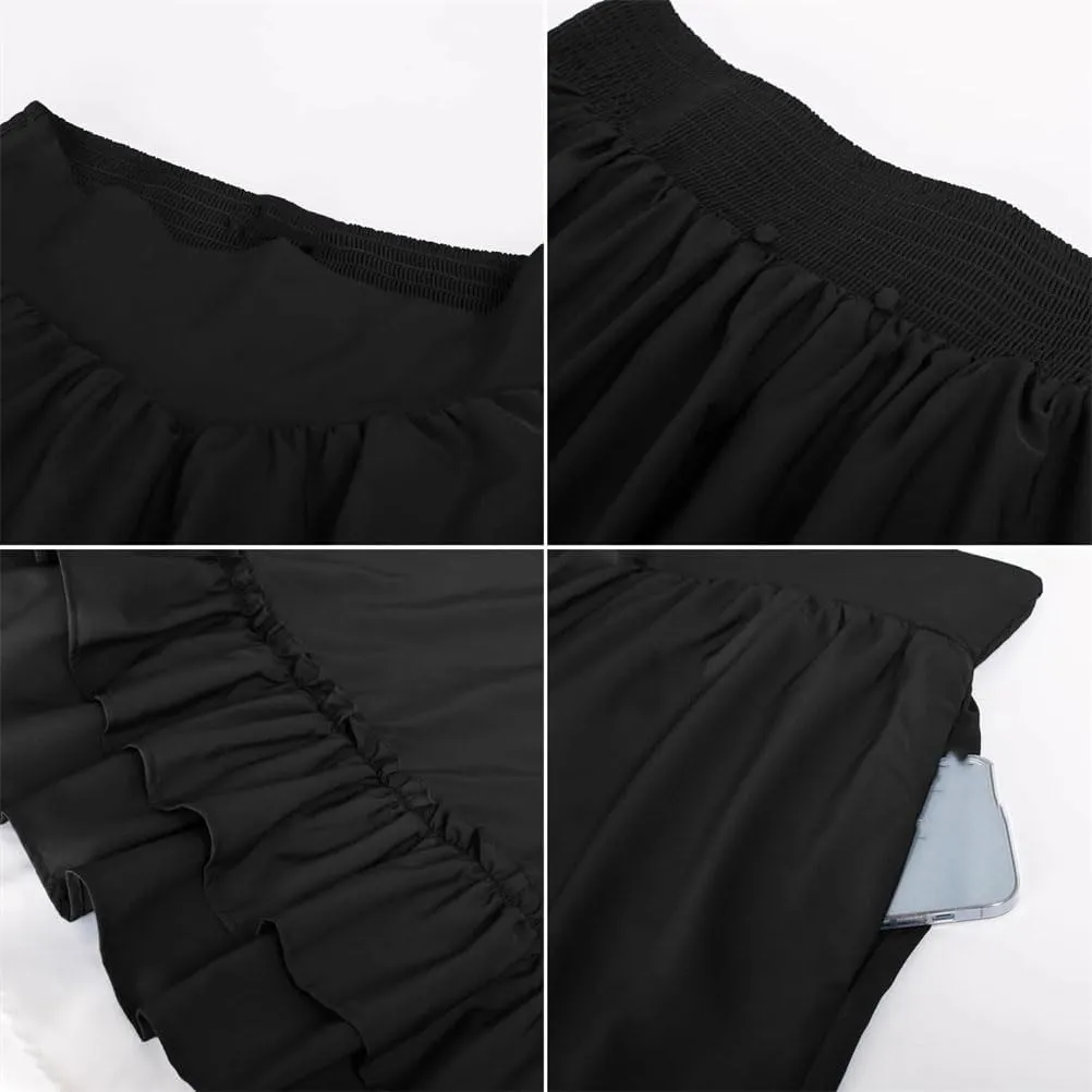 Women's Double Pleated Elastic Waist Skirt