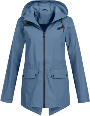 Womens Light Weight Rain Coats Zip Up Casual Packable Lightweight with Hood Travel Jacket with Pockets