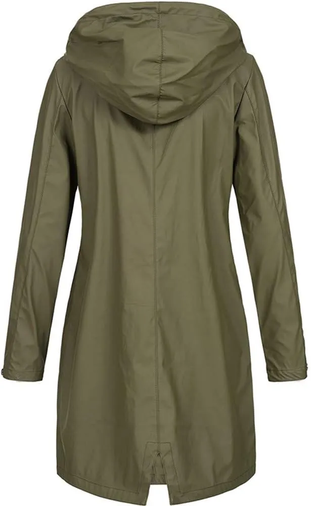 Womens Light Weight Rain Coats Zip Up Casual Packable Lightweight with Hood Travel Jacket with Pockets