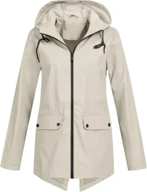Womens Light Weight Rain Coats Zip Up Casual Packable Lightweight with Hood Travel Jacket with Pockets