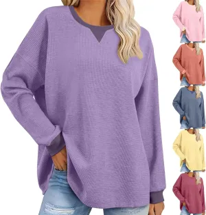 Womens Oversized Sweatshirts 2024 Casual Crewneck Long Sleeve Shirts Waffle Knit Pullover Tops Loose Blouse