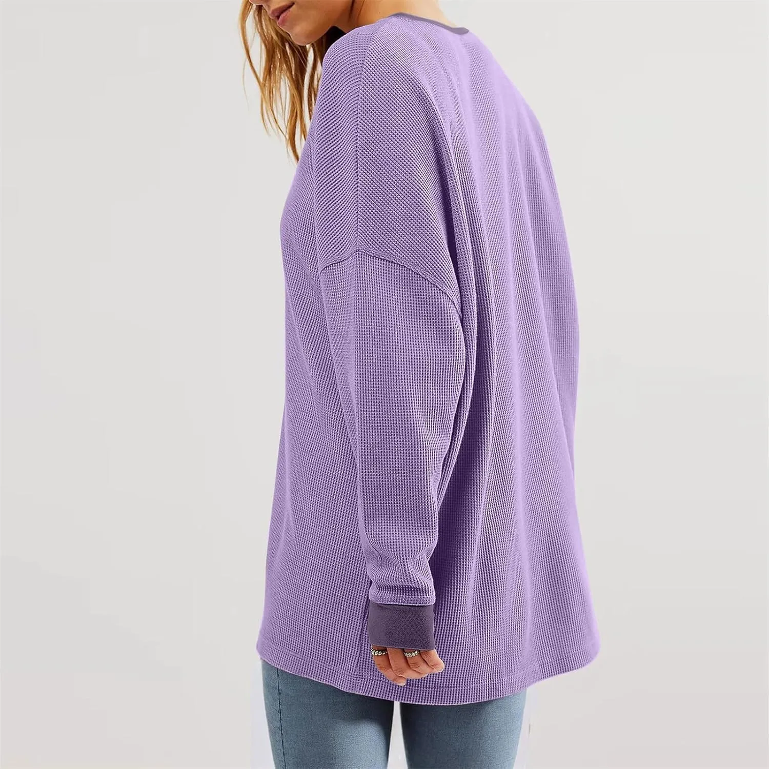 Womens Oversized Sweatshirts 2024 Casual Crewneck Long Sleeve Shirts Waffle Knit Pullover Tops Loose Blouse