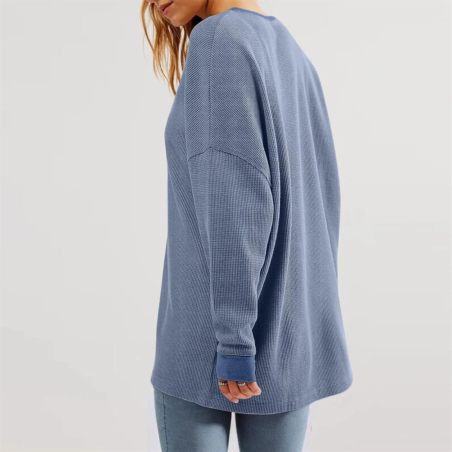 Womens Oversized Sweatshirts 2024 Casual Crewneck Long Sleeve Shirts Waffle Knit Pullover Tops Loose Blouse