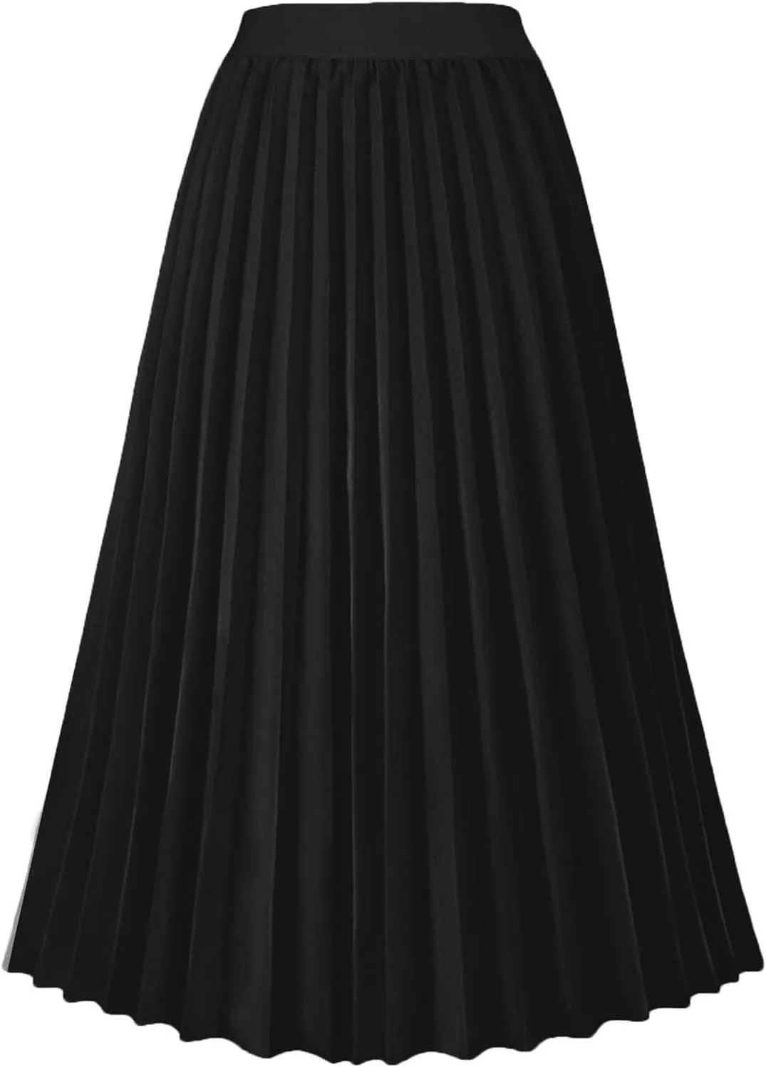 Womens Pleated Midi Skirt High Elastic Waist Pleated Skirt Casual Elastic A-Line Long Skirts Solid Color