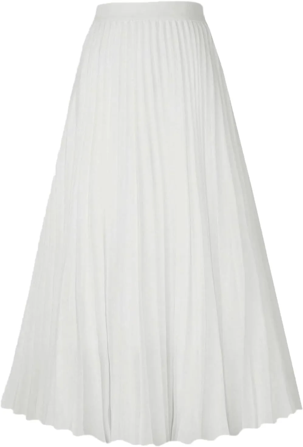 Womens Pleated Midi Skirt High Elastic Waist Pleated Skirt Casual Elastic A-Line Long Skirts Solid Color