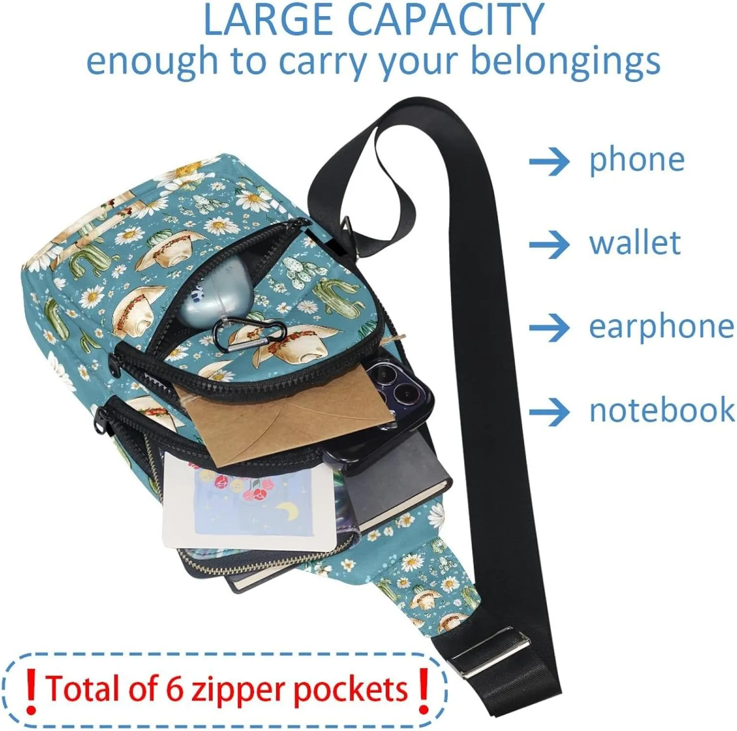 Women's Sling Backpack, Cowboy Hat Cactuses Western