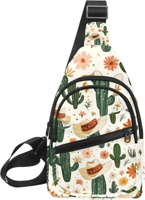 Women's Sling Backpack, Cowboy Hat Cactuses Western