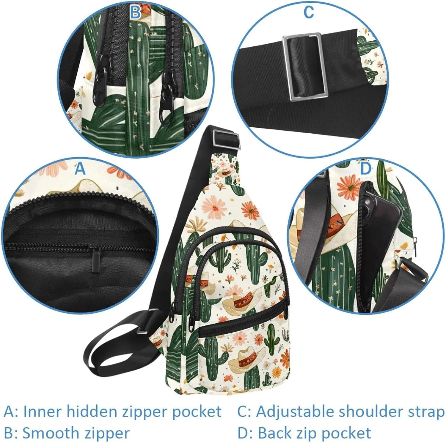 Women's Sling Backpack, Cowboy Hat Cactuses Western