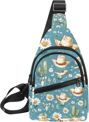 Women's Sling Backpack, Cowboy Hat Cactuses Western