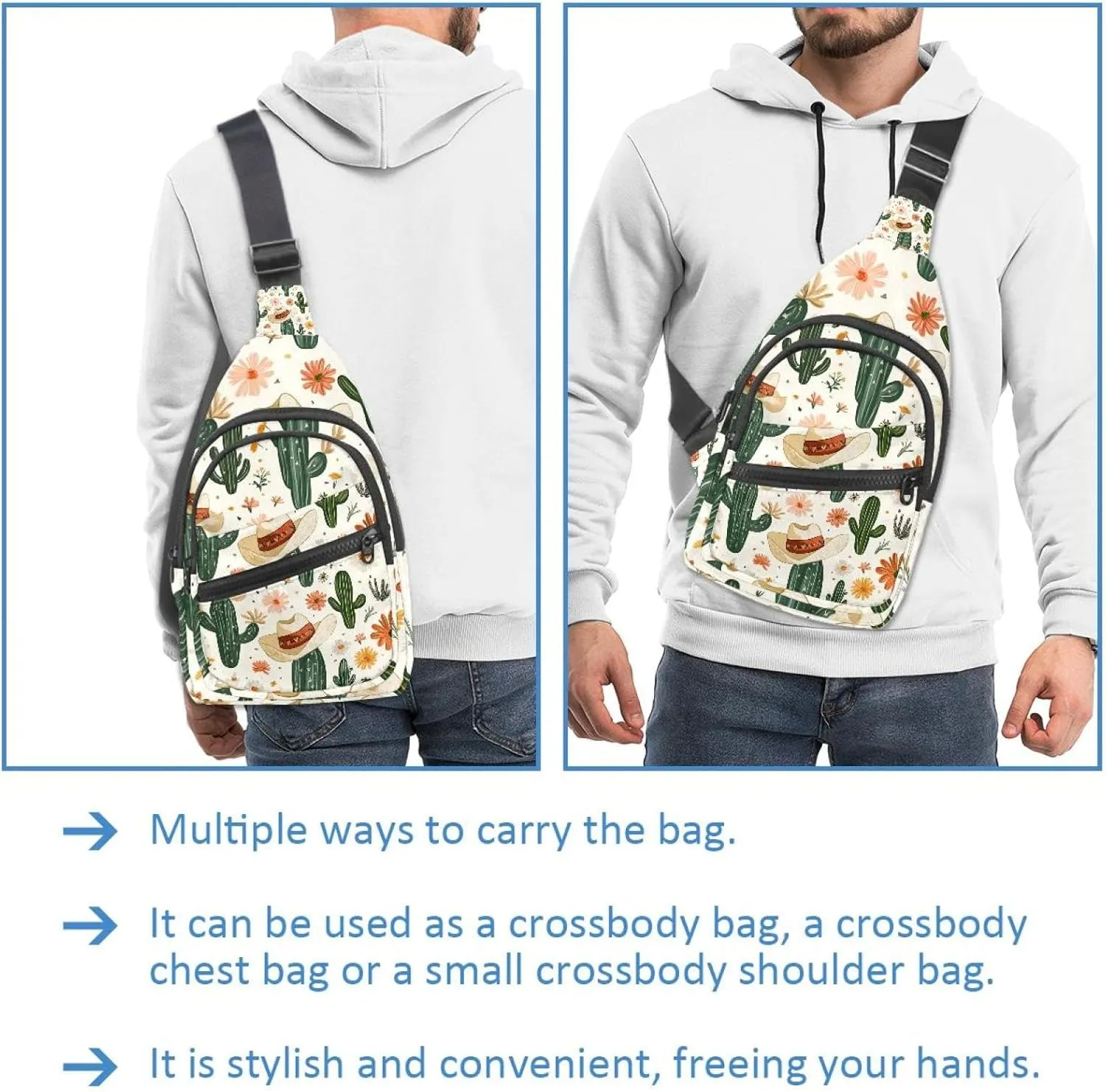Women's Sling Backpack, Cowboy Hat Cactuses Western