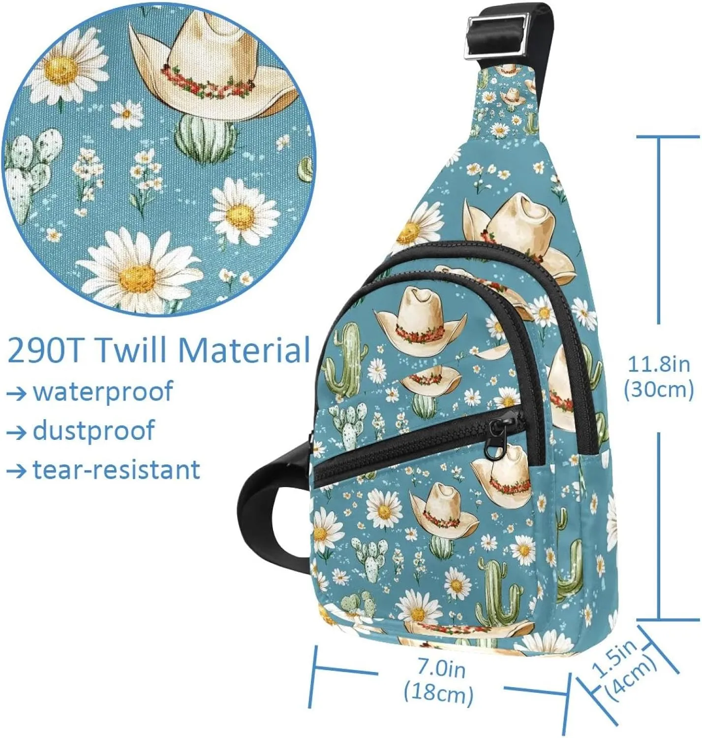 Women's Sling Backpack, Cowboy Hat Cactuses Western