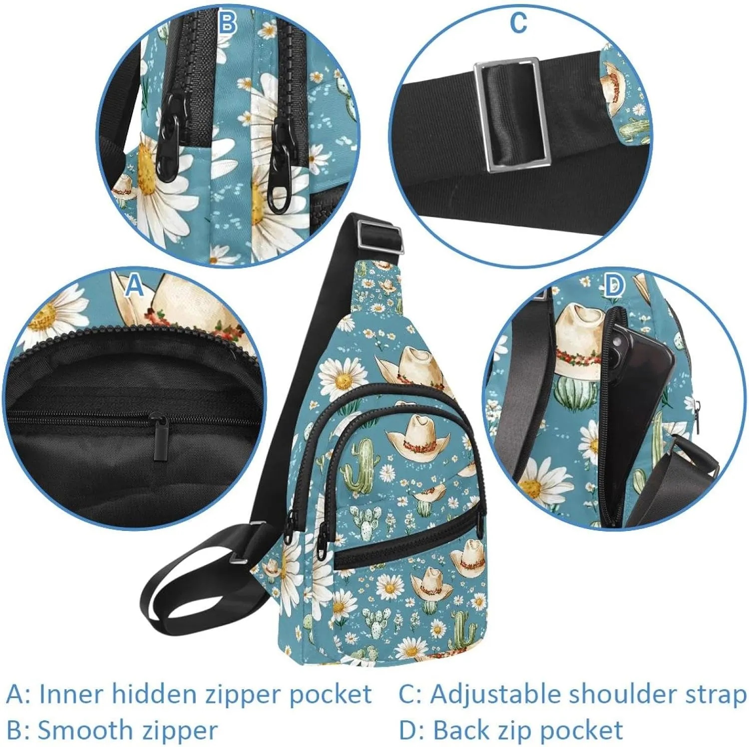 Women's Sling Backpack, Cowboy Hat Cactuses Western
