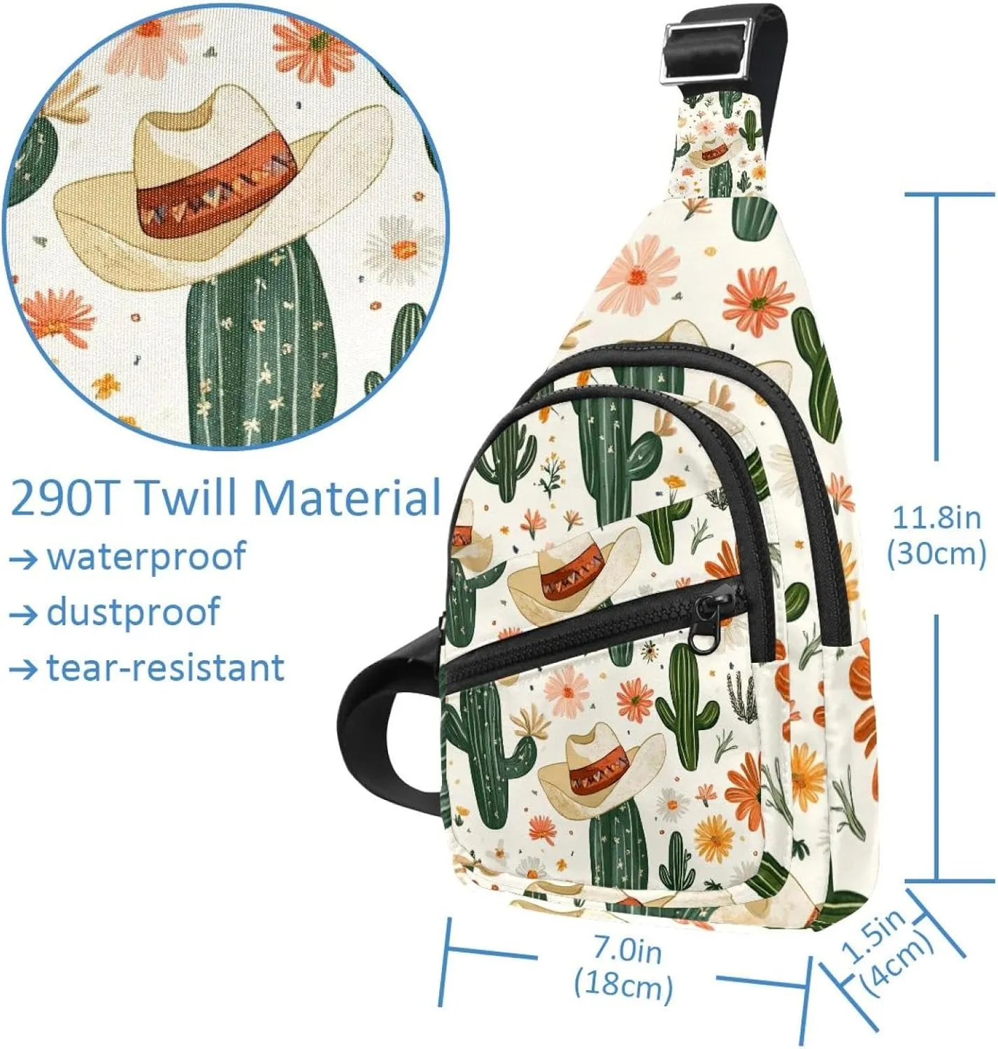 Women's Sling Backpack, Cowboy Hat Cactuses Western