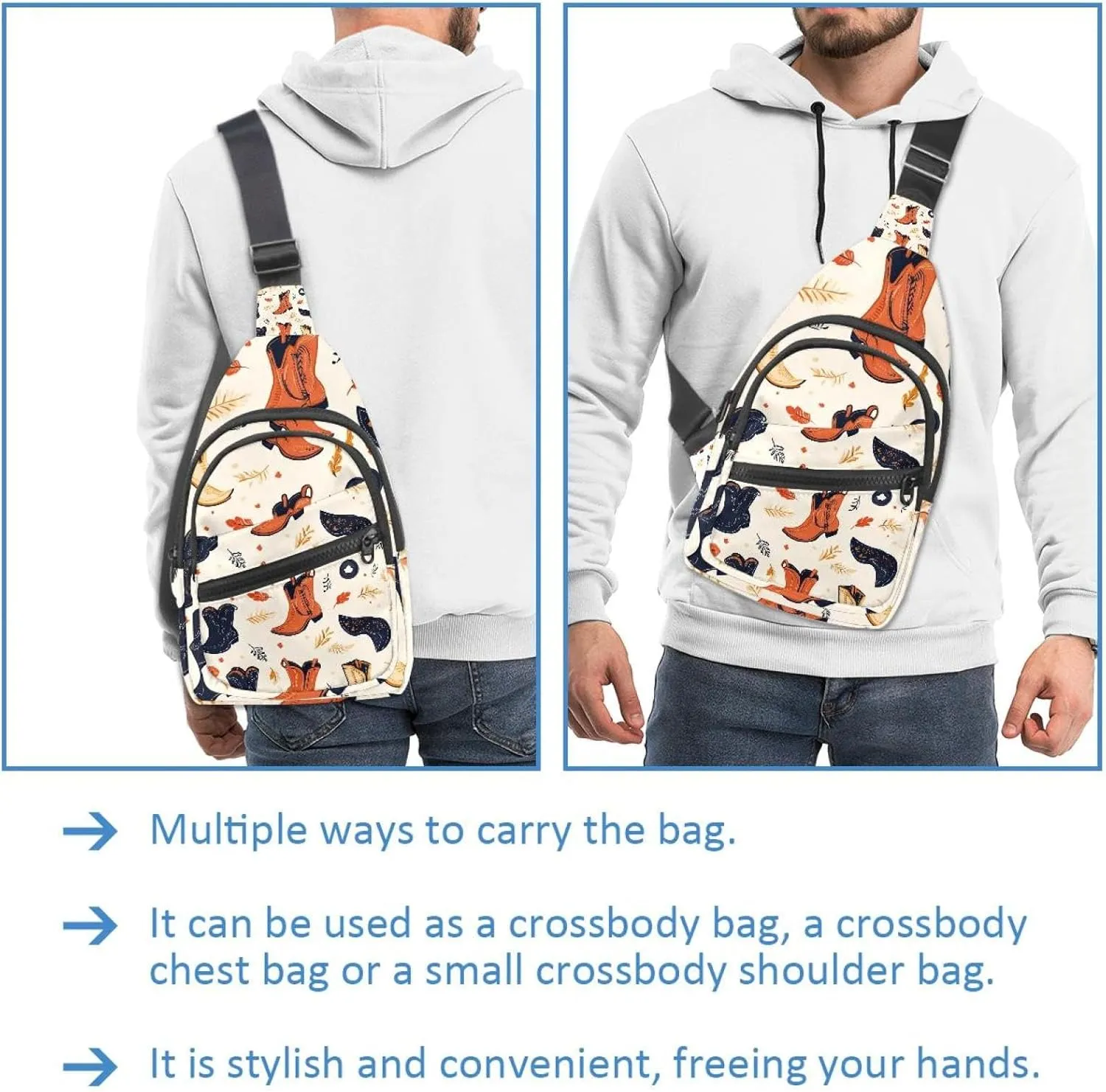 Women's Sling Backpack, Western Cowboy Hat Cactuses
