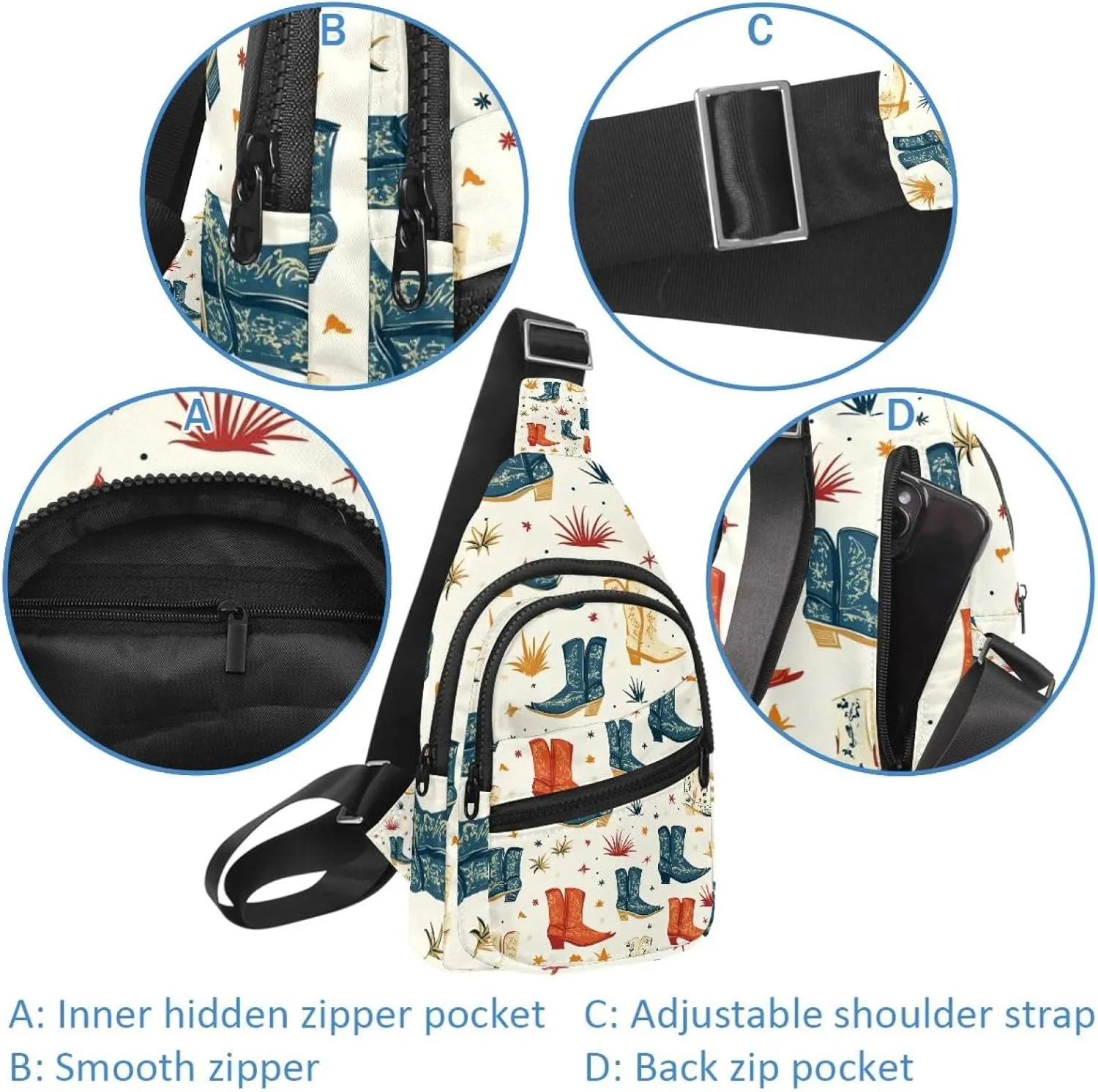 Women's Sling Backpack, Western Cowboy Hat Cactuses