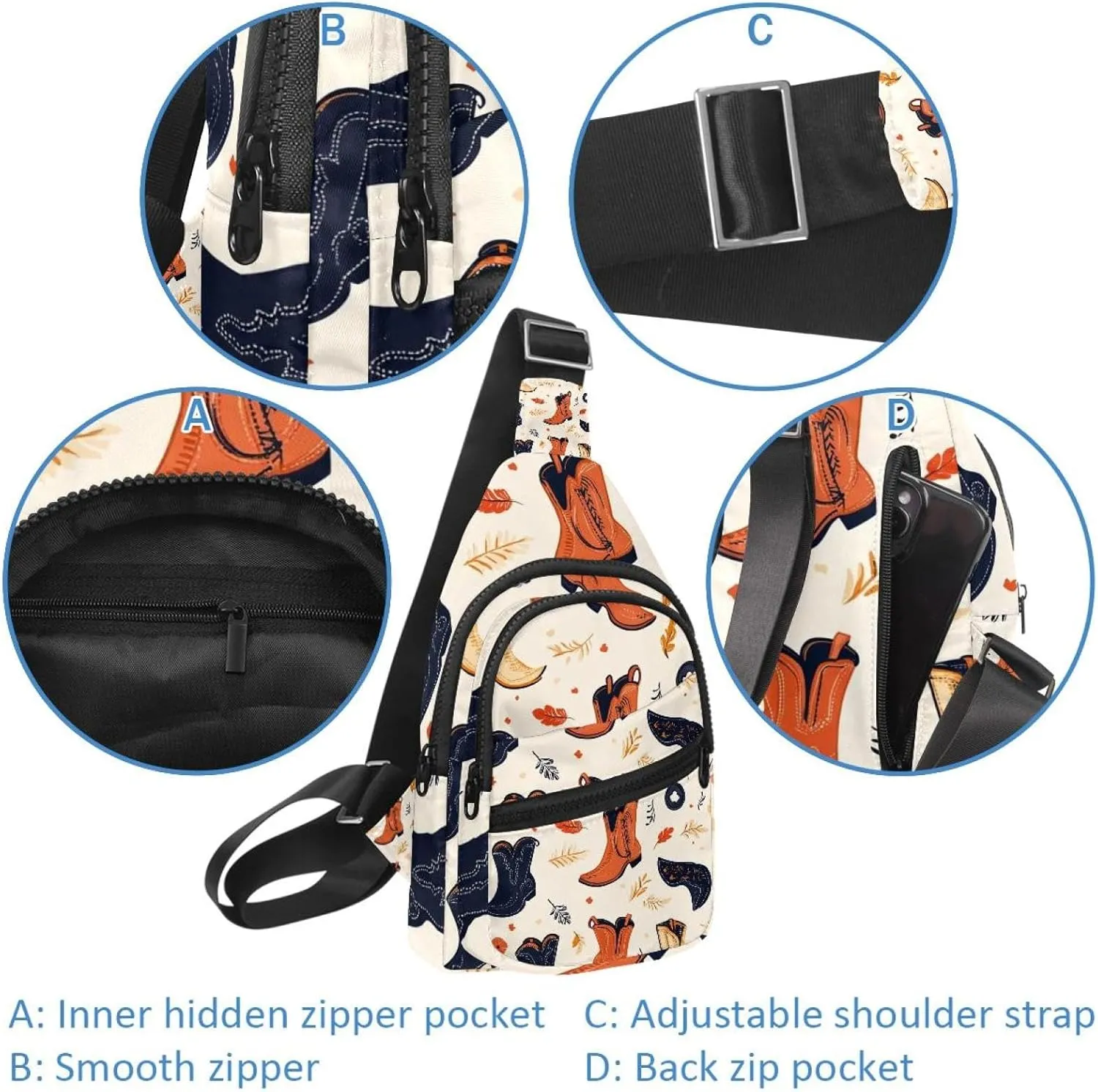 Women's Sling Backpack, Western Cowboy Hat Cactuses