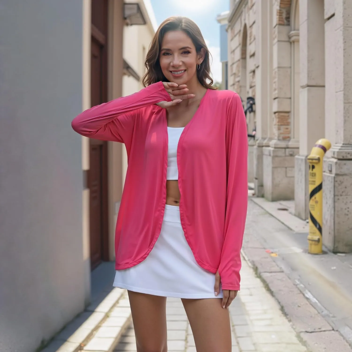 Womens Sun Protection Athletic Cardigan Lightweight Summer UPF50  Long Sleeve Open Front Cover Up Thumb Hole with Pockets