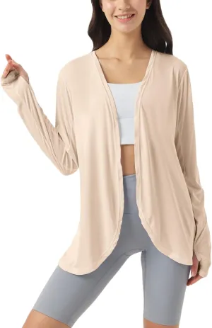 Womens Sun Protection Athletic Cardigan Lightweight Summer UPF50  Long Sleeve Open Front Cover Up Thumb Hole with Pockets