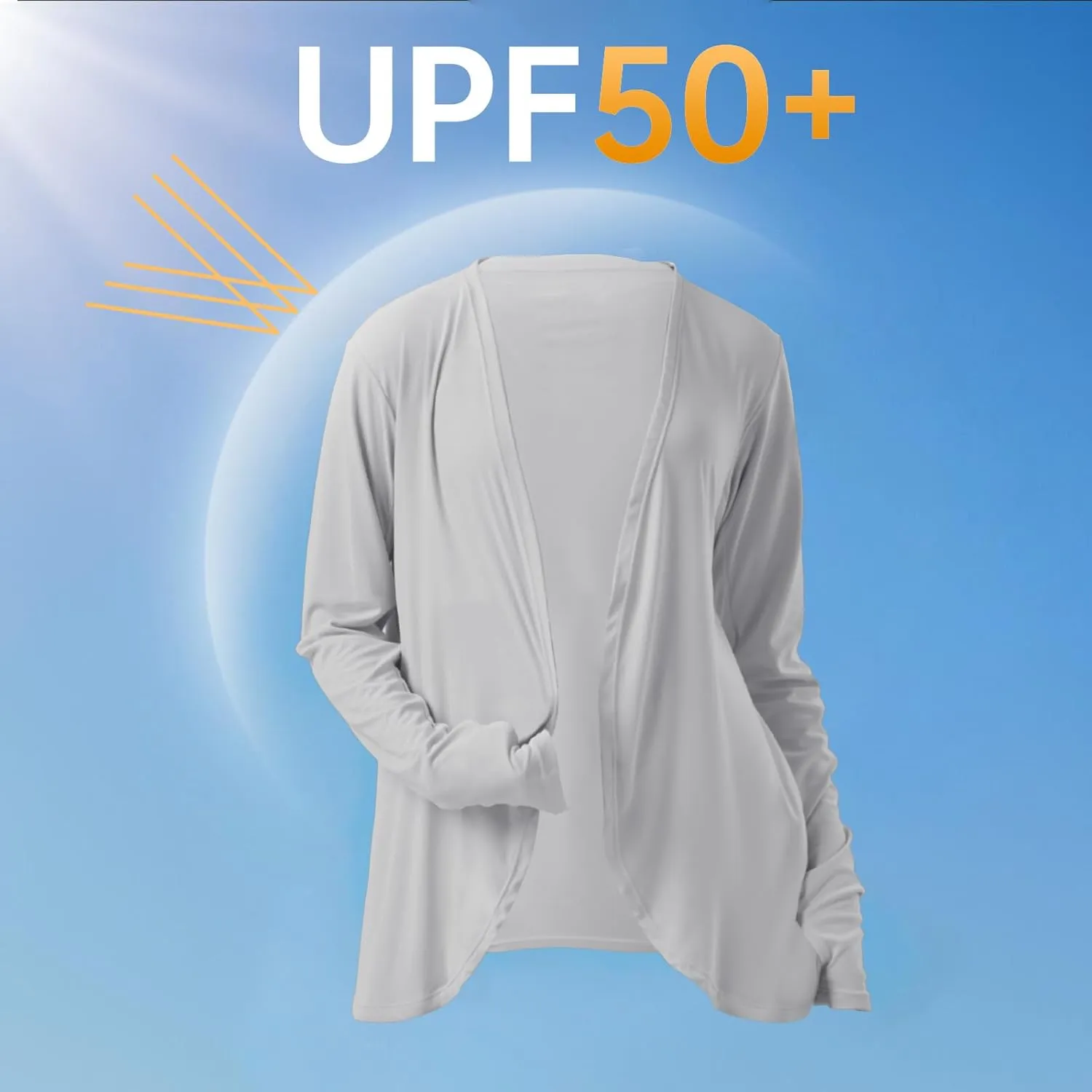 Womens Sun Protection Athletic Cardigan Lightweight Summer UPF50  Long Sleeve Open Front Cover Up Thumb Hole with Pockets