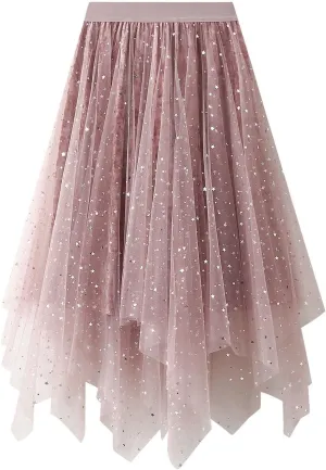 Women's Tutu Tulle Skirt Pleated Skirt Midi Velvet Holiday Elastic Waist Mesh Fall Elastic Tulle Skirt
