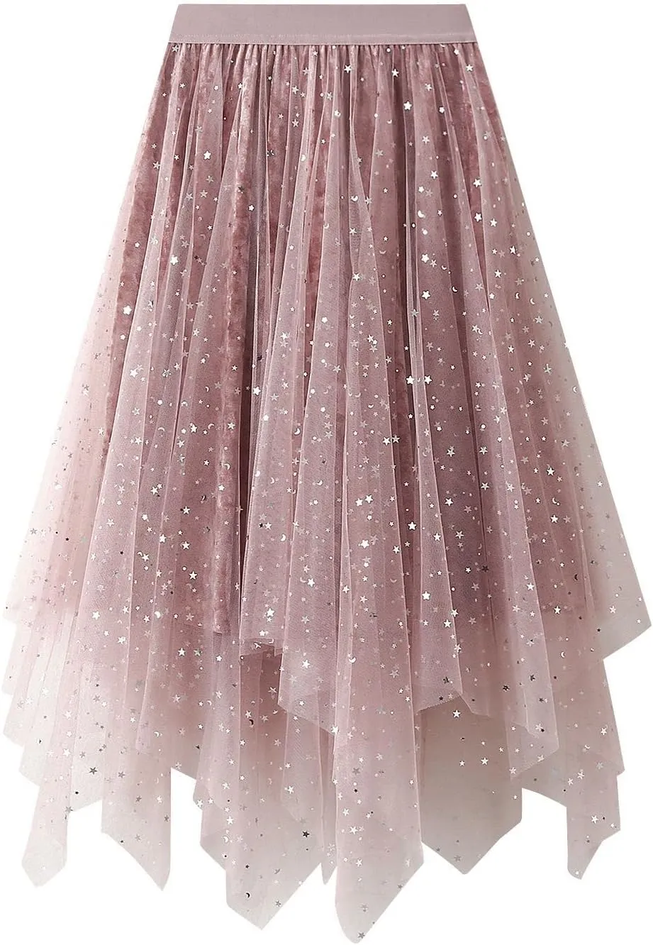 Women's Tutu Tulle Skirt Pleated Skirt Midi Velvet Holiday Elastic Waist Mesh Fall Elastic Tulle Skirt