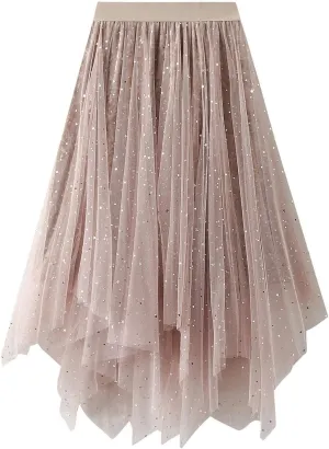 Women's Tutu Tulle Skirt Pleated Skirt Midi Velvet Holiday Elastic Waist Mesh Fall Elastic Tulle Skirt