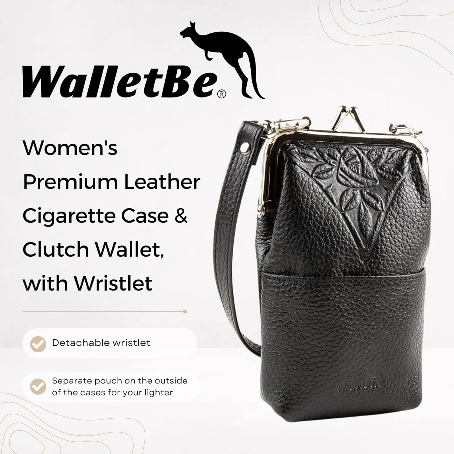 Women's Wallet Premium Leather Cigarette Case & RFID Clutch with Wristlet Black