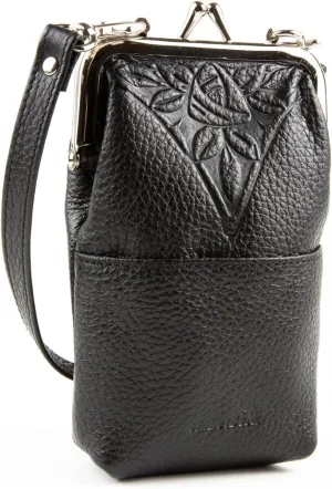 Women's Wallet Premium Leather Cigarette Case & RFID Clutch with Wristlet Black