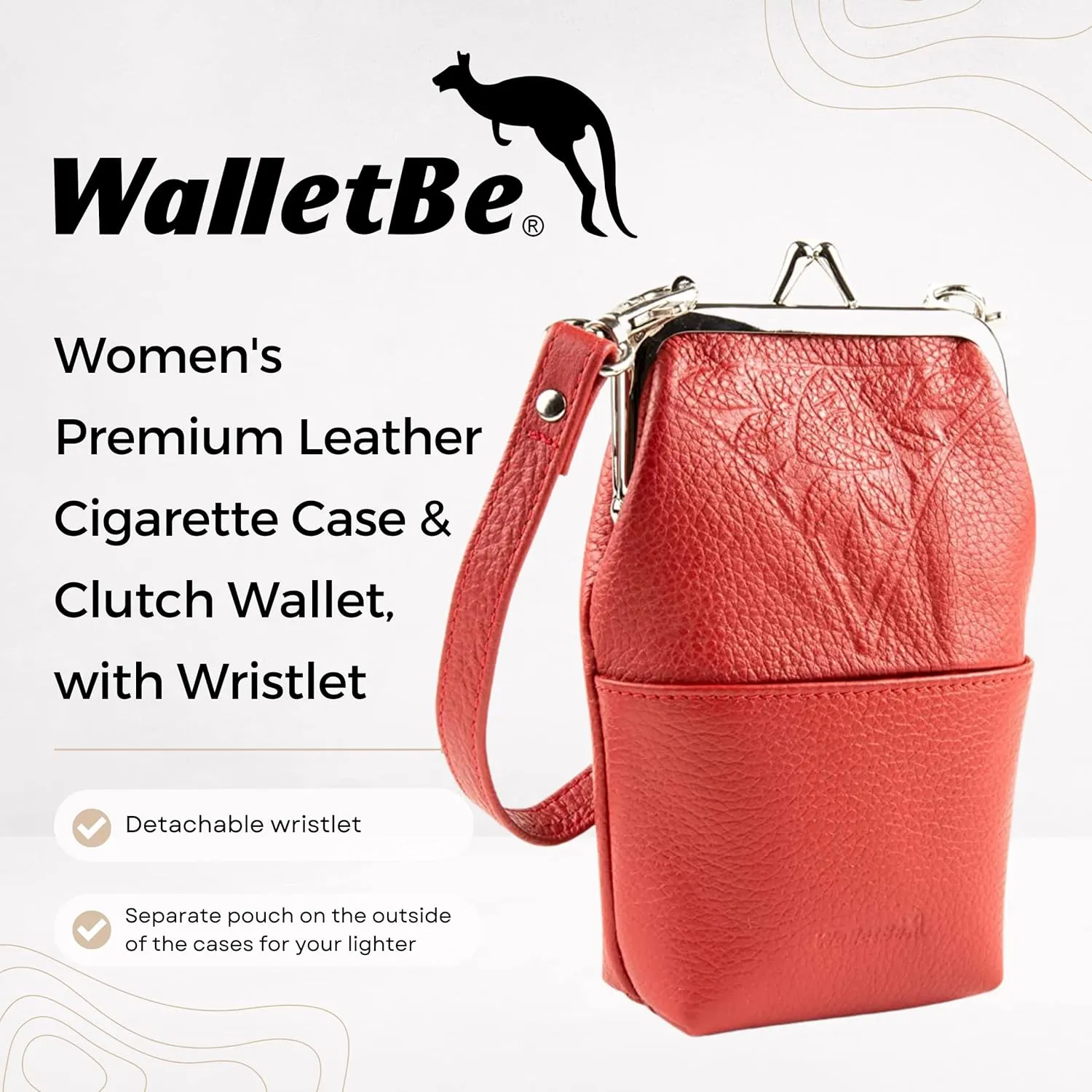 Women's Wallet Premium Leather Cigarette Case & RFID Clutch with Wristlet Red by WalletBe